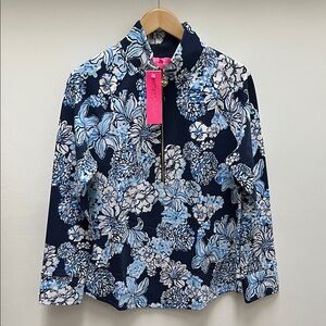 NWT Lilly Pulitzer Skipper Popover UPF 50+ Low Tide Navy Bouquet All Day